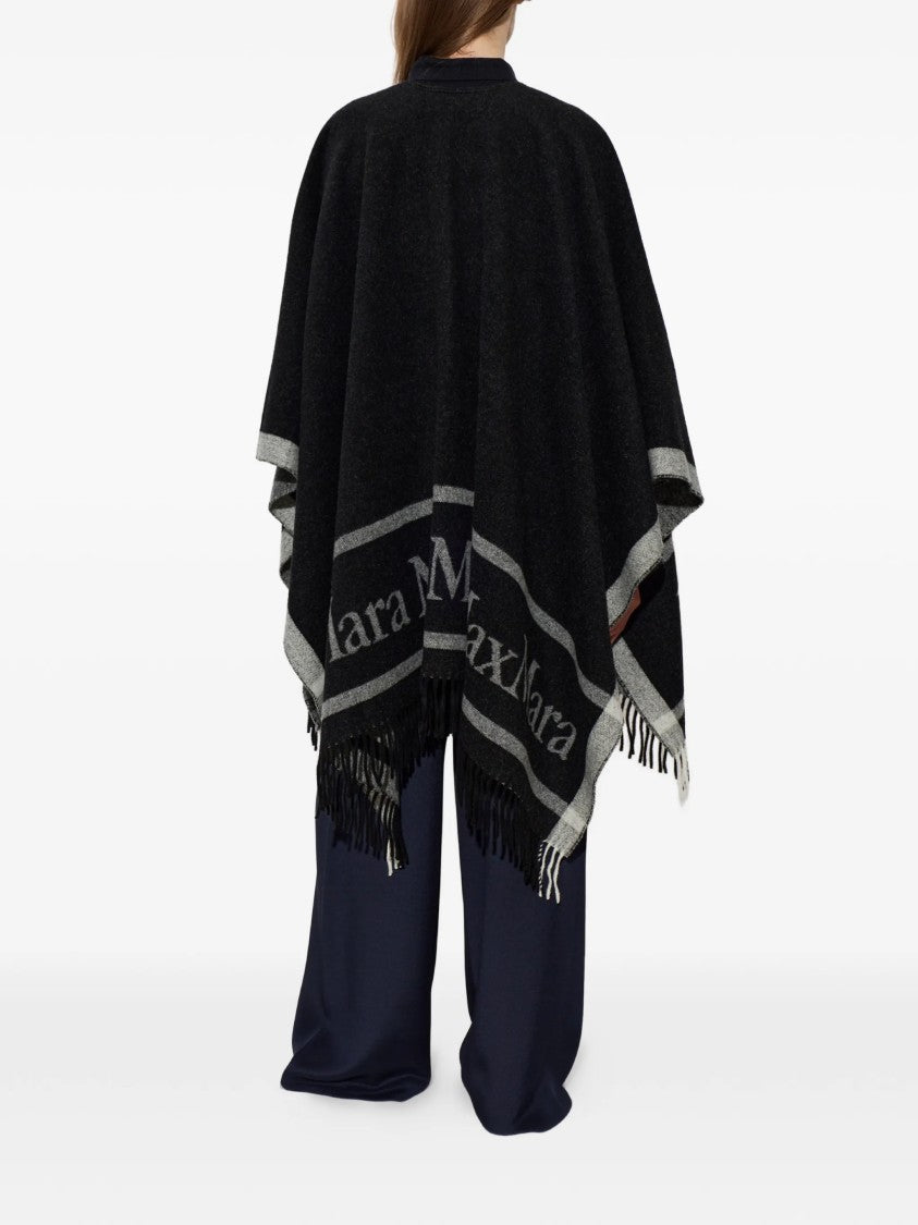 Max Mara Black Hilde Wool Fringed Poncho