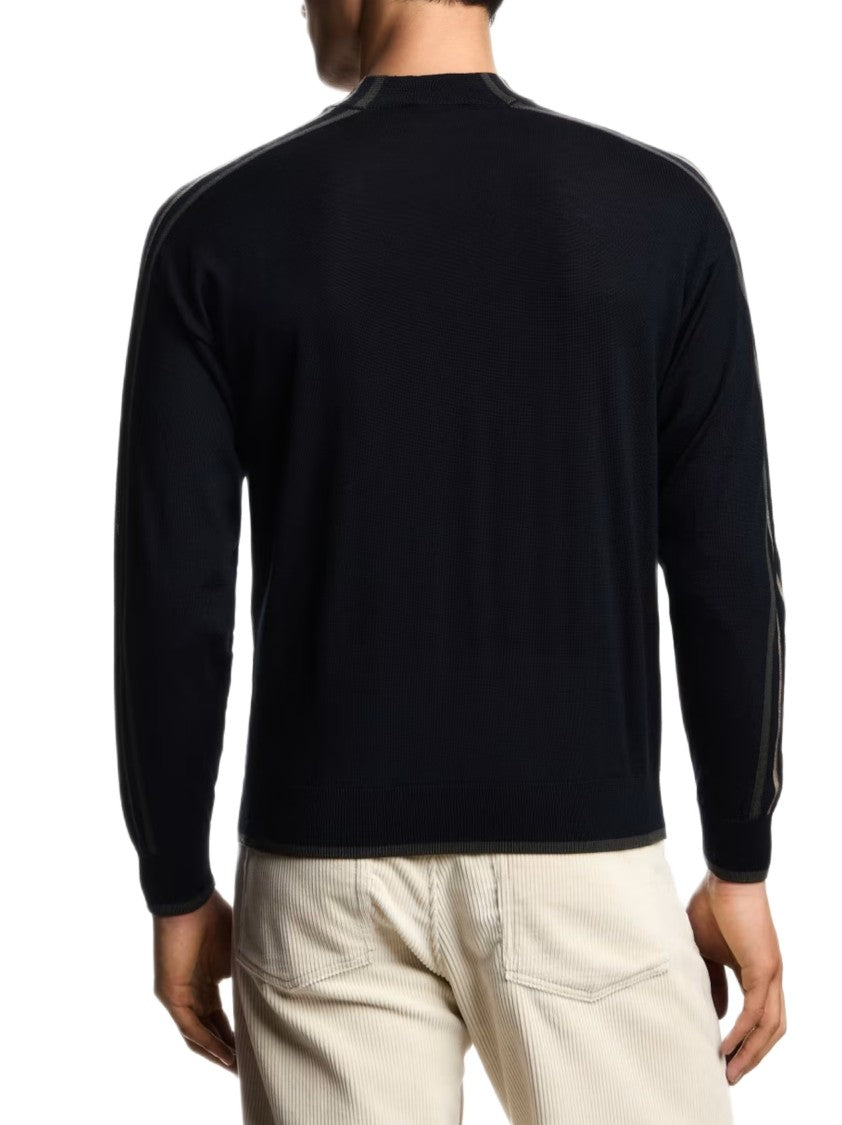 Emporio Armani Jacquard Knit Crewneck Sweater With Contrasting Stripes