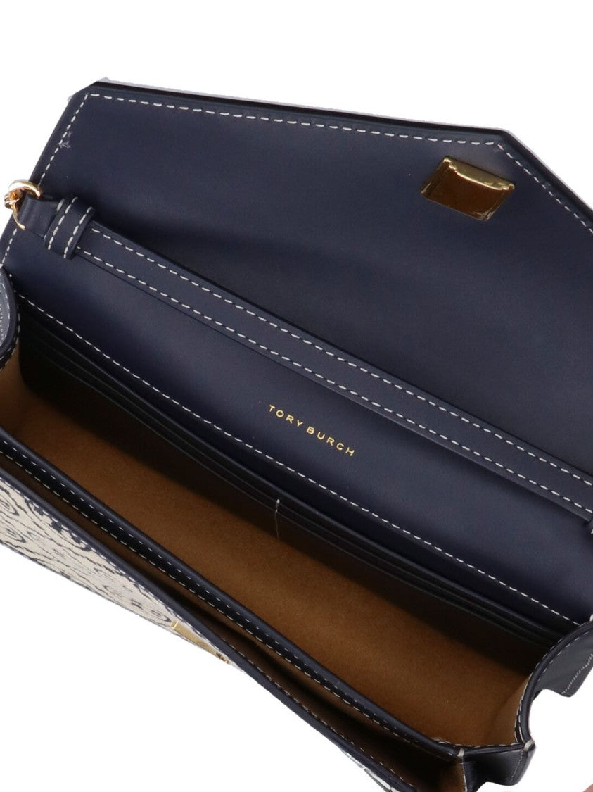 Tory Burch Beige T Monogram Jacquard Chain Wallet