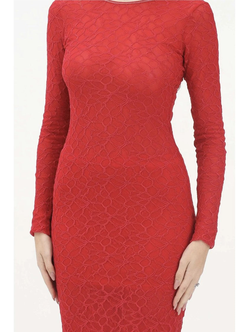 Pinko Red Nylon Elastane Lace Silhouette Dress