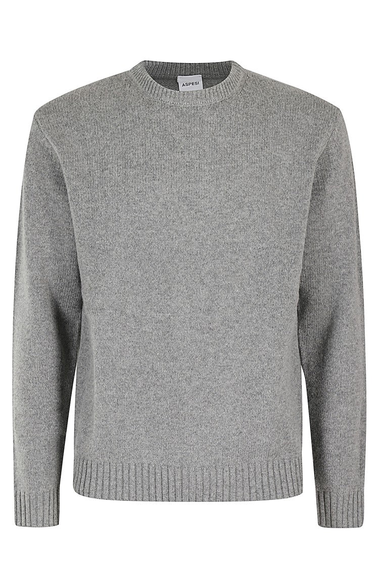 Aspesi Classic Gray Crew Neck Sweater With Ribbed Trim