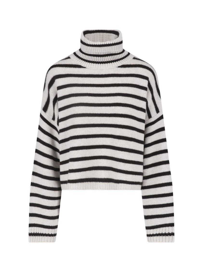 Lisa Yang Striped Cropped Ribbed Turtleneck Knit Sweater