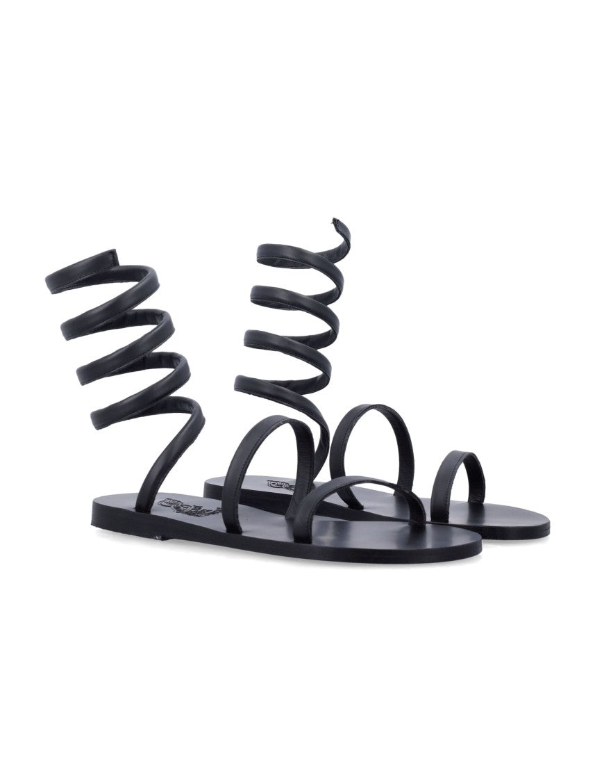 Ancient Greek Sandals Ofis Black Leather Gladiator Wrap Sandals