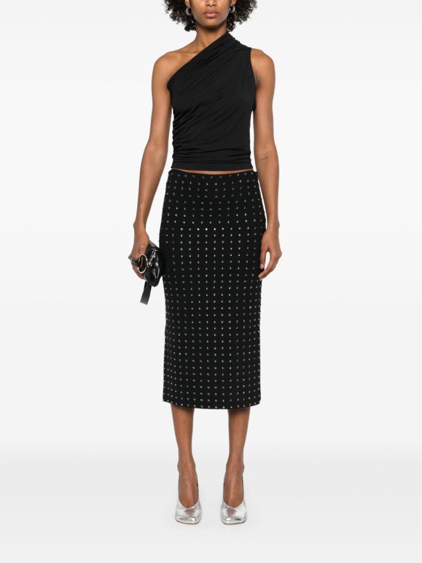 Sportmax Fitted Black Skirt With Crystal Embellishments And Side Slits