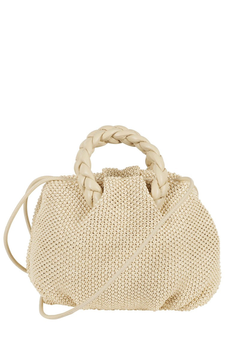 Hereu Beige Bombom M Raffia Lambskin Tote Bag