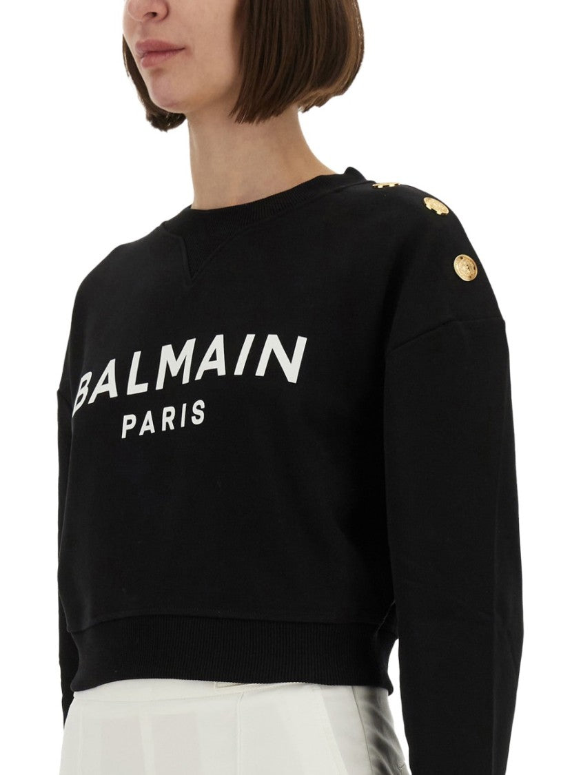 Balmain Cropped Black Sweatshirt