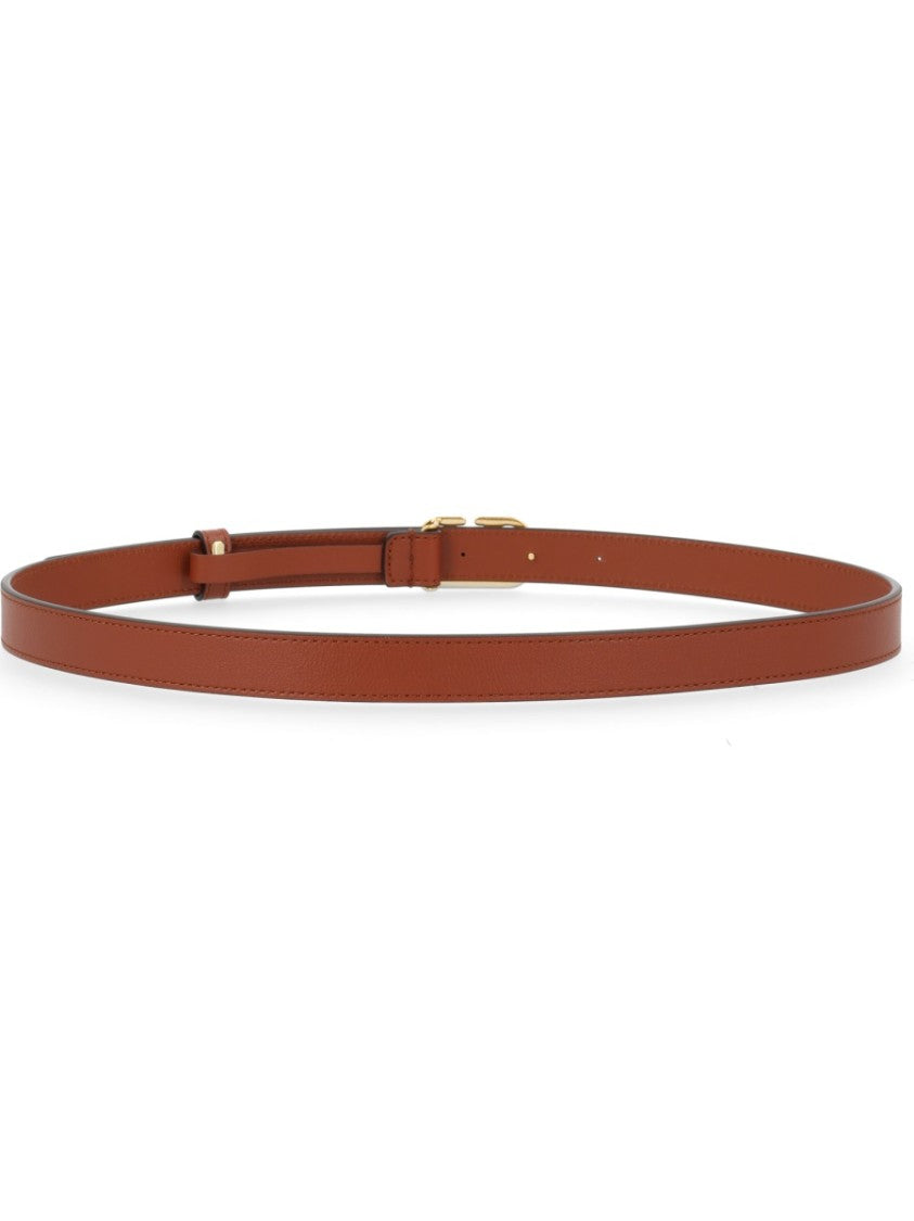 Valentino Garavani V-Logo Signature Leather Belt With Gold-Tone Buckle