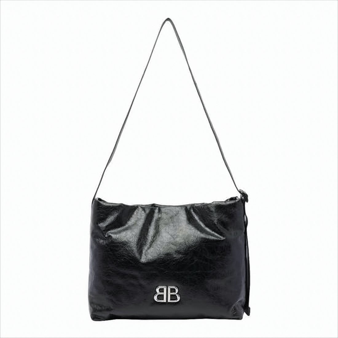 Balenciaga Glossy Calf Leather Shoulder Bag With Metallic Logo