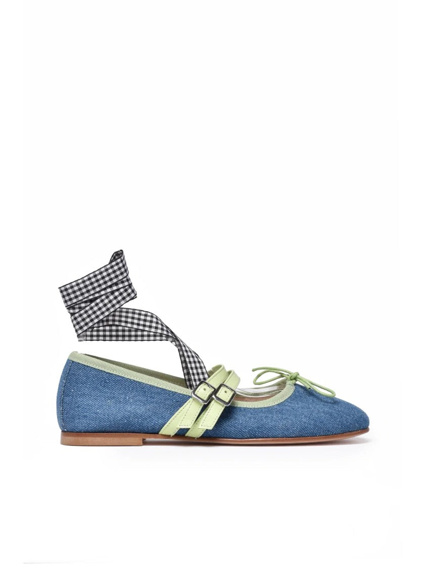 Giancarlo Abbigliamento Denim Gingham Ballerina Flats