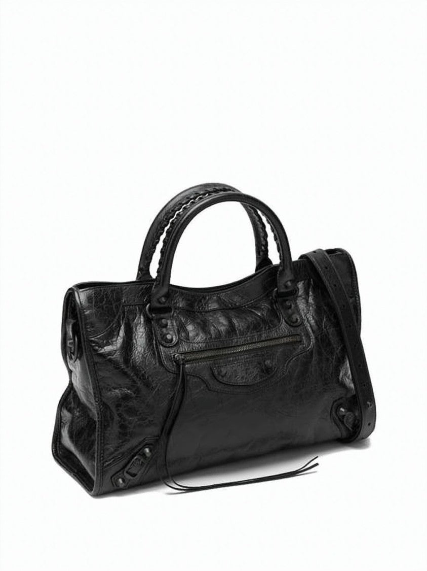 Balenciaga Black Textured Lambskin Studded Crossbody Bag