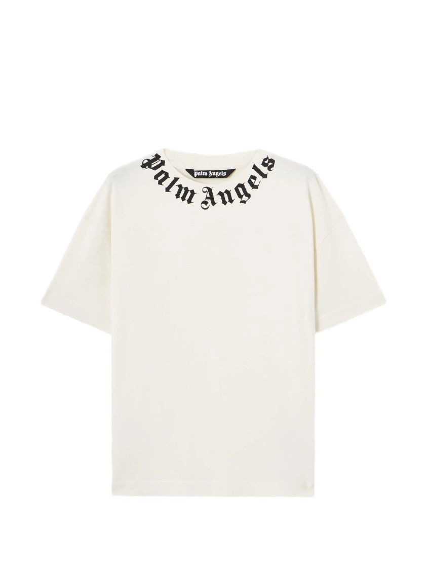 Palm Angels Black Neck Logo Regular Cotton T-Shirt