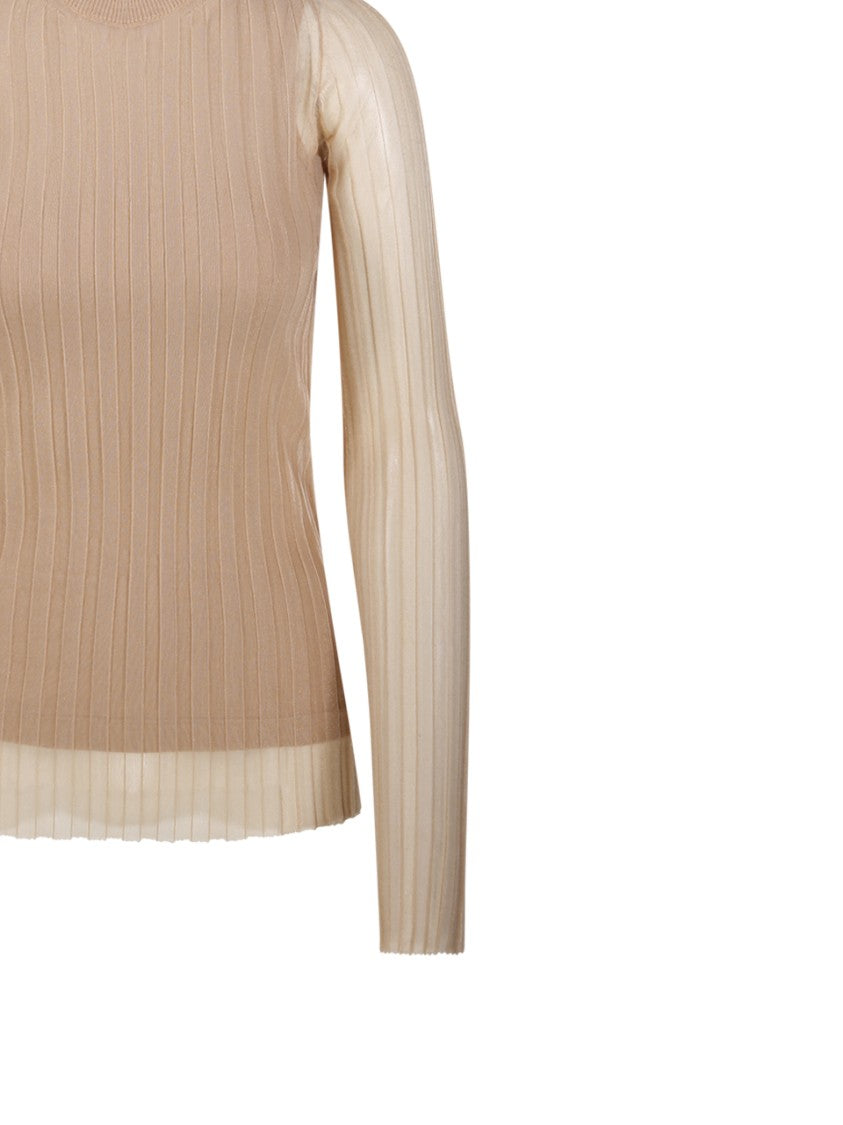 Max Mara Ribbed Sweater With Semi-Sheer Long Sleeves