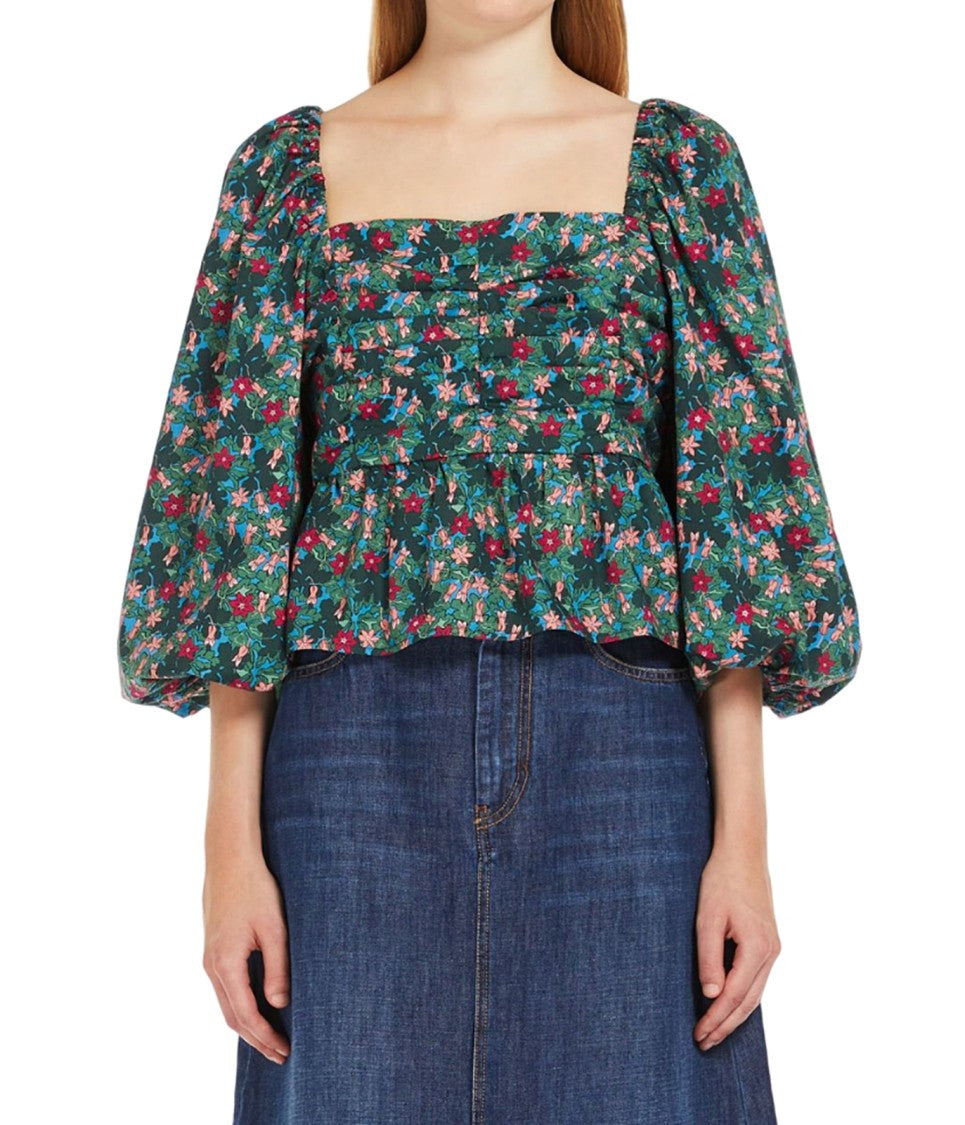 Max Mara Floral Print Top With Square Neckline