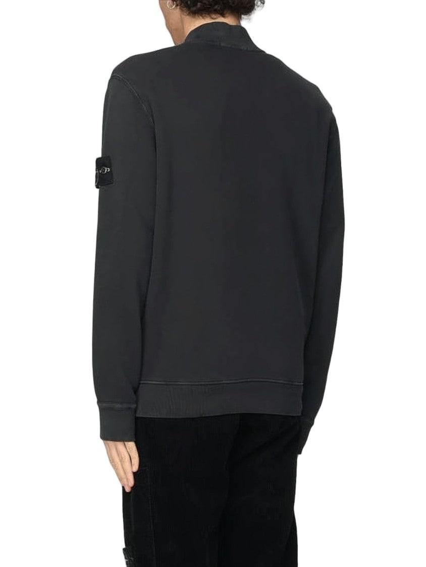 Stone Island Black Zip-Up Hooded Sweatshirt