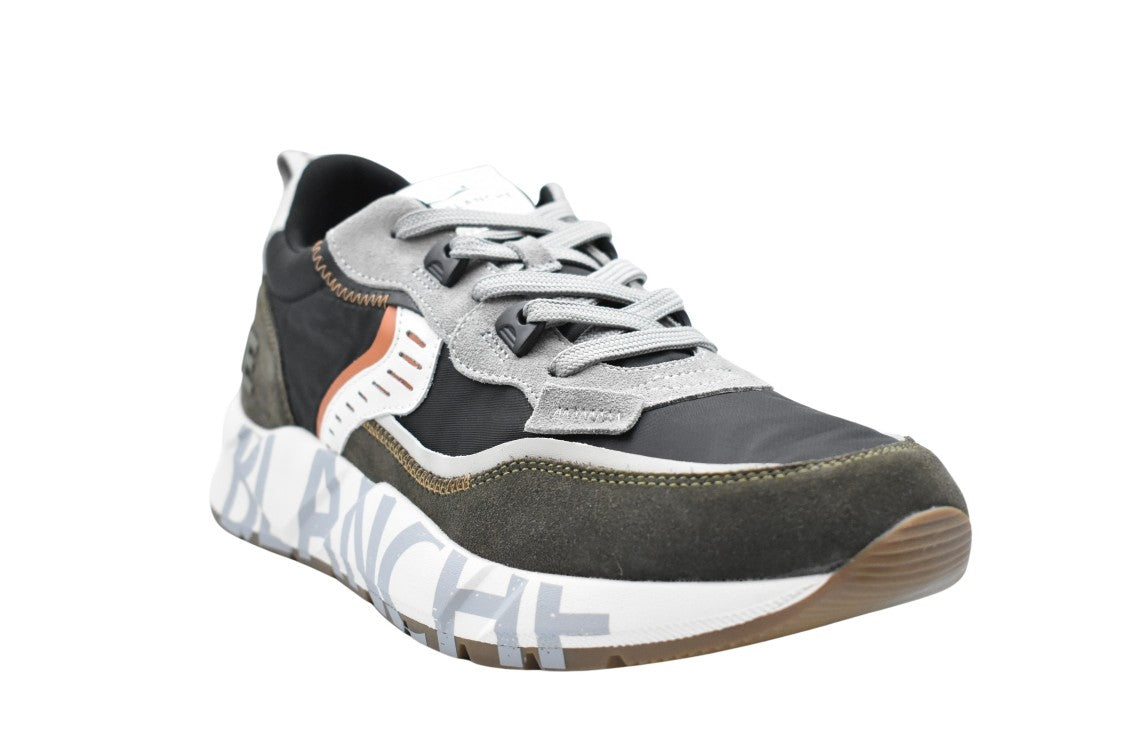 Voile Blanche Green-Black Sneakers With Suede And Fabric Panels