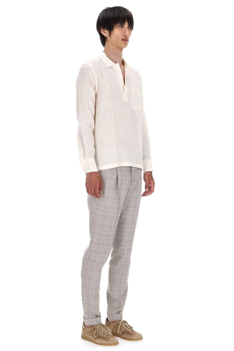 Pt Torino Open Collar Over Fit Linen Shirt