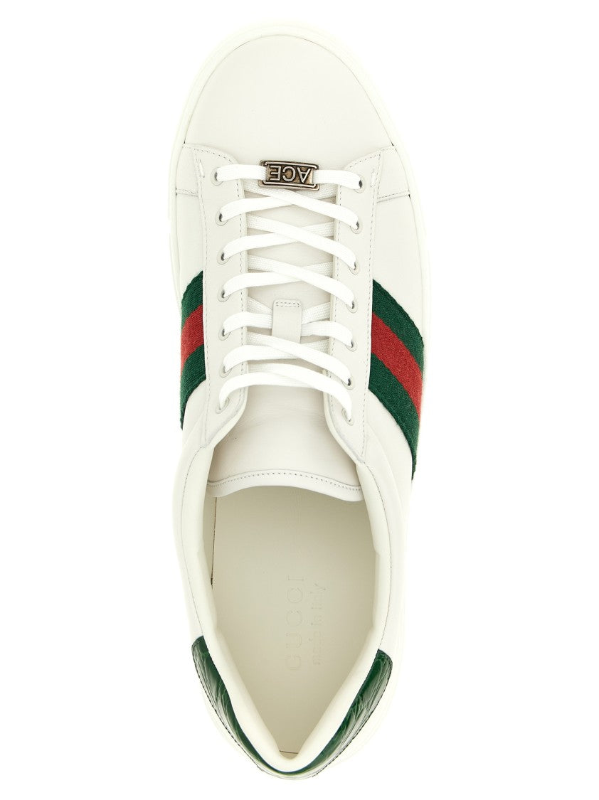 Gucci Low-Top Leather Sneakers With Web Ribbon