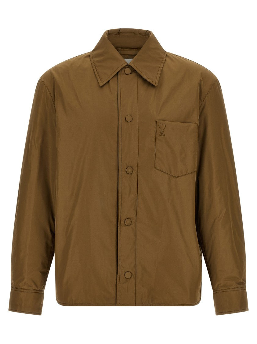 Ami Brown Synthetic Fabric Overshirt With 'Ami De Coeur' Embroidery