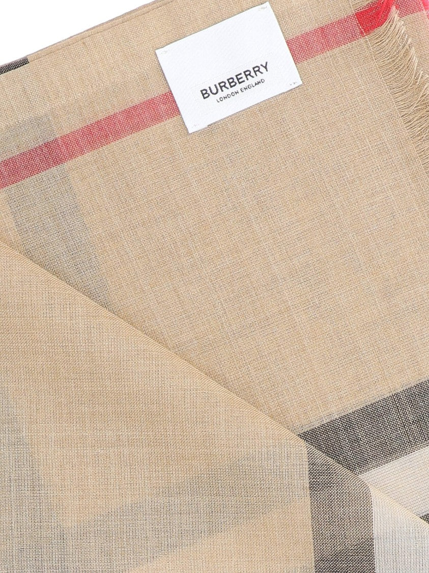 Burberry Beige Check Wool-Silk Scarf