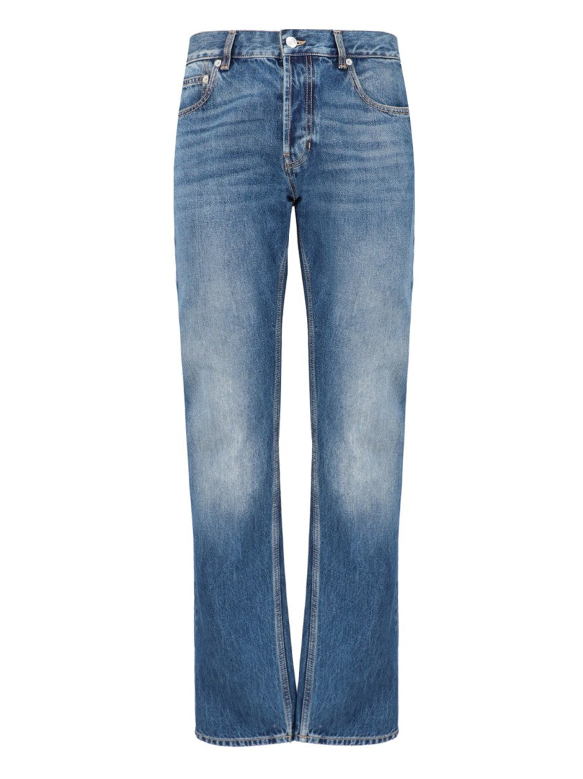 Alexander Mcqueen Straight Jeans In Blue Denim Worn Wash