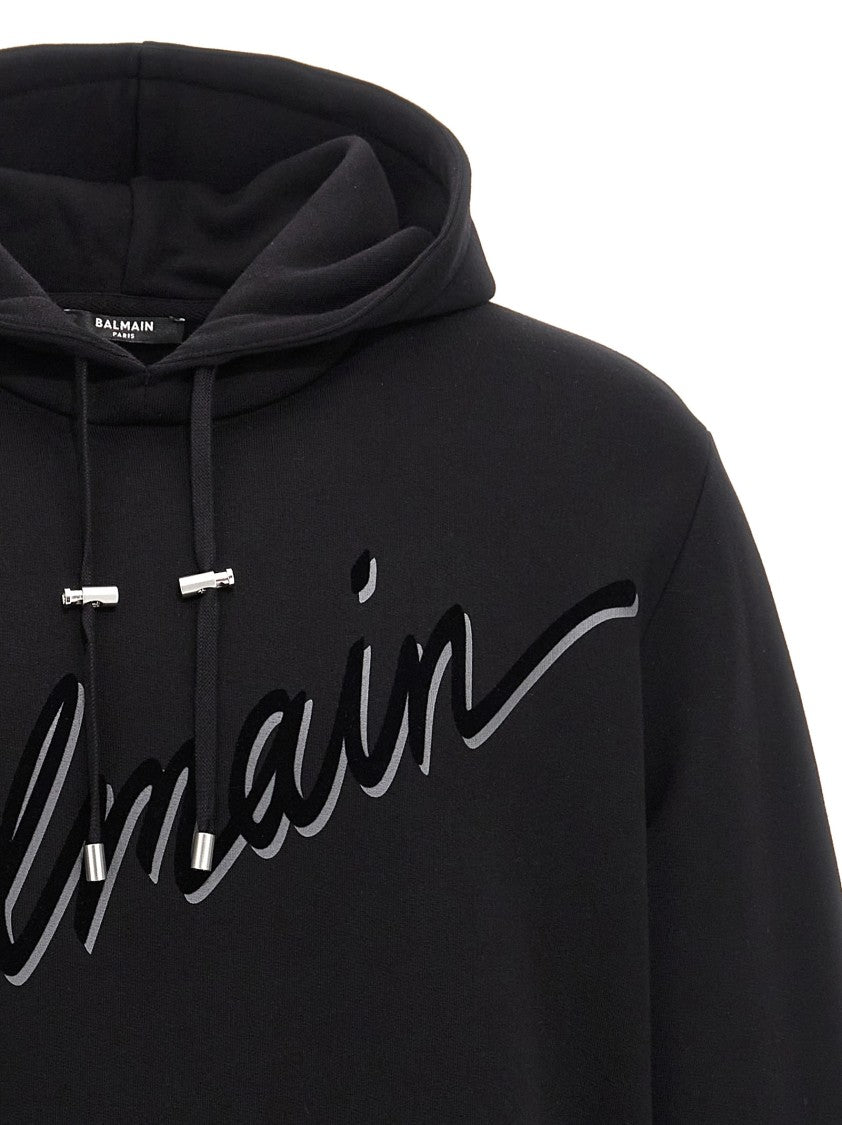 Balmain Cotton Hoodie With Embossed Velvet Logo