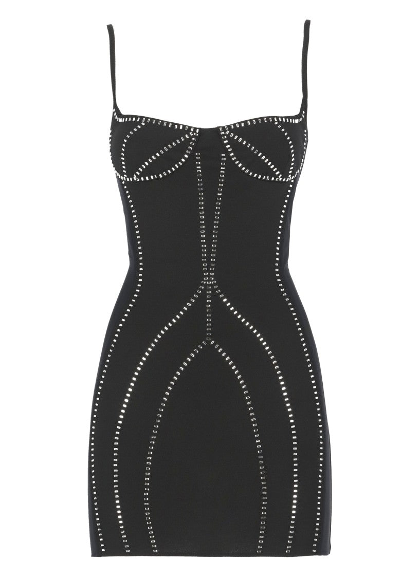 The Attico Fitted Black Dress With Strass Embellishments