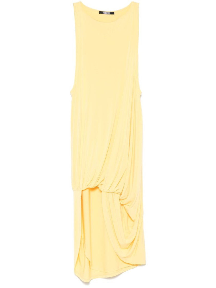 Jacquemus Draped Yellow Mini Dress With Unique Hem Knot