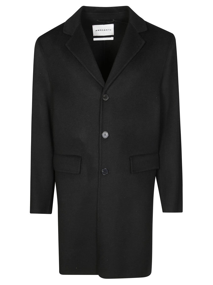 Amaranto Oversized Black Coat With Wide Lapels And Double-Breasted Front