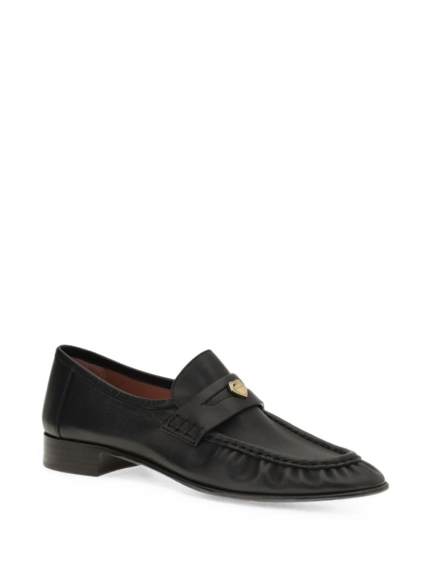Chloé Pointed Toe Leather Flats With Metallic Heart Detail