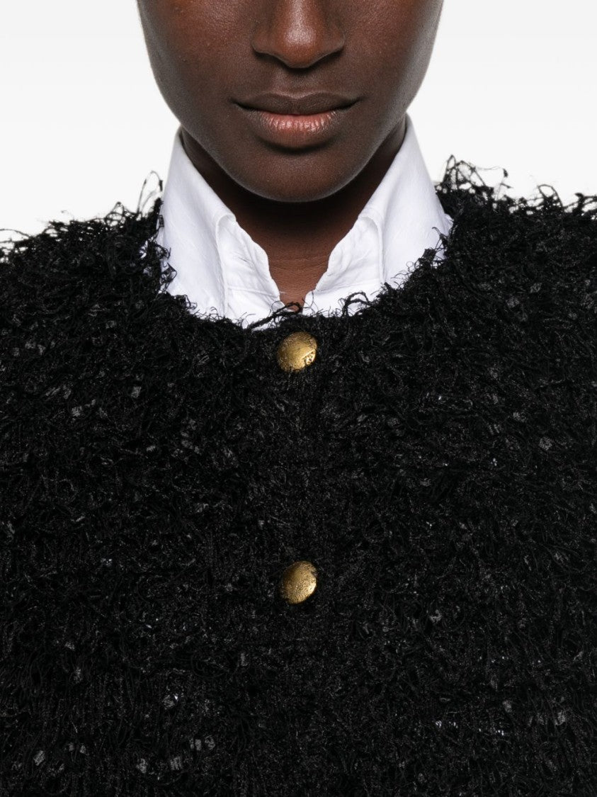 Twin-Set Cropped Textured Gold-Tone Button Accents Cardigan