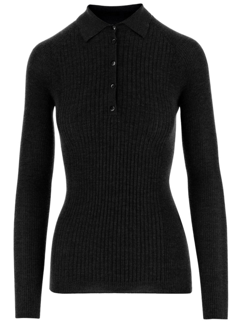 Sa Su Phi Black Ribbed Cashmere-Silk Polo Shirt