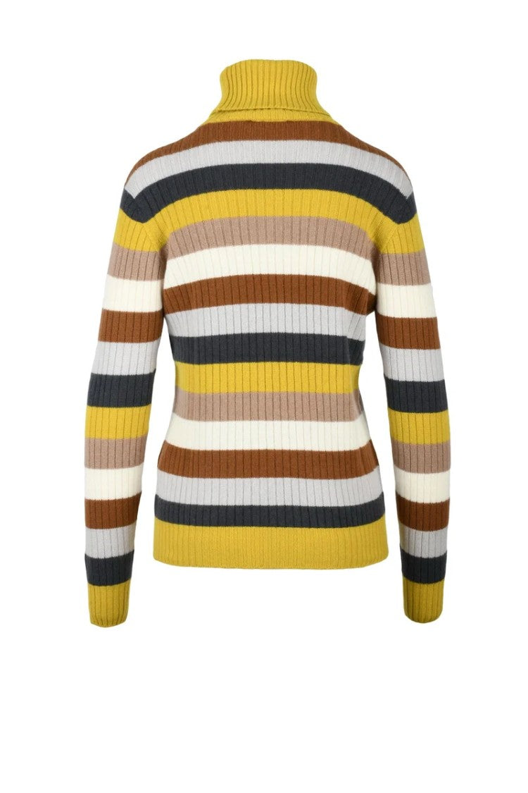 Drumohr High Neck Cashmere Sweater - Brown/Yellow
