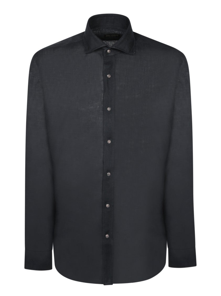 Dell'oglio Black Linen Shirt With Button Closure