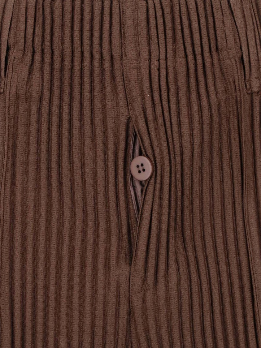 Homme Plissé Issey Miyake Brown Pleated Elastic Waist Straight-Leg Pants