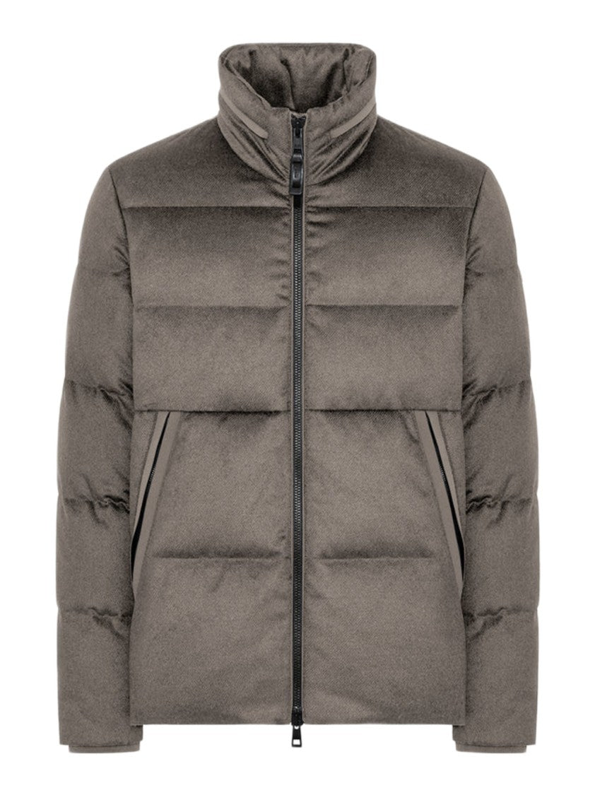 Duno Technical Wool Short Down Jacket With Concealed Hood