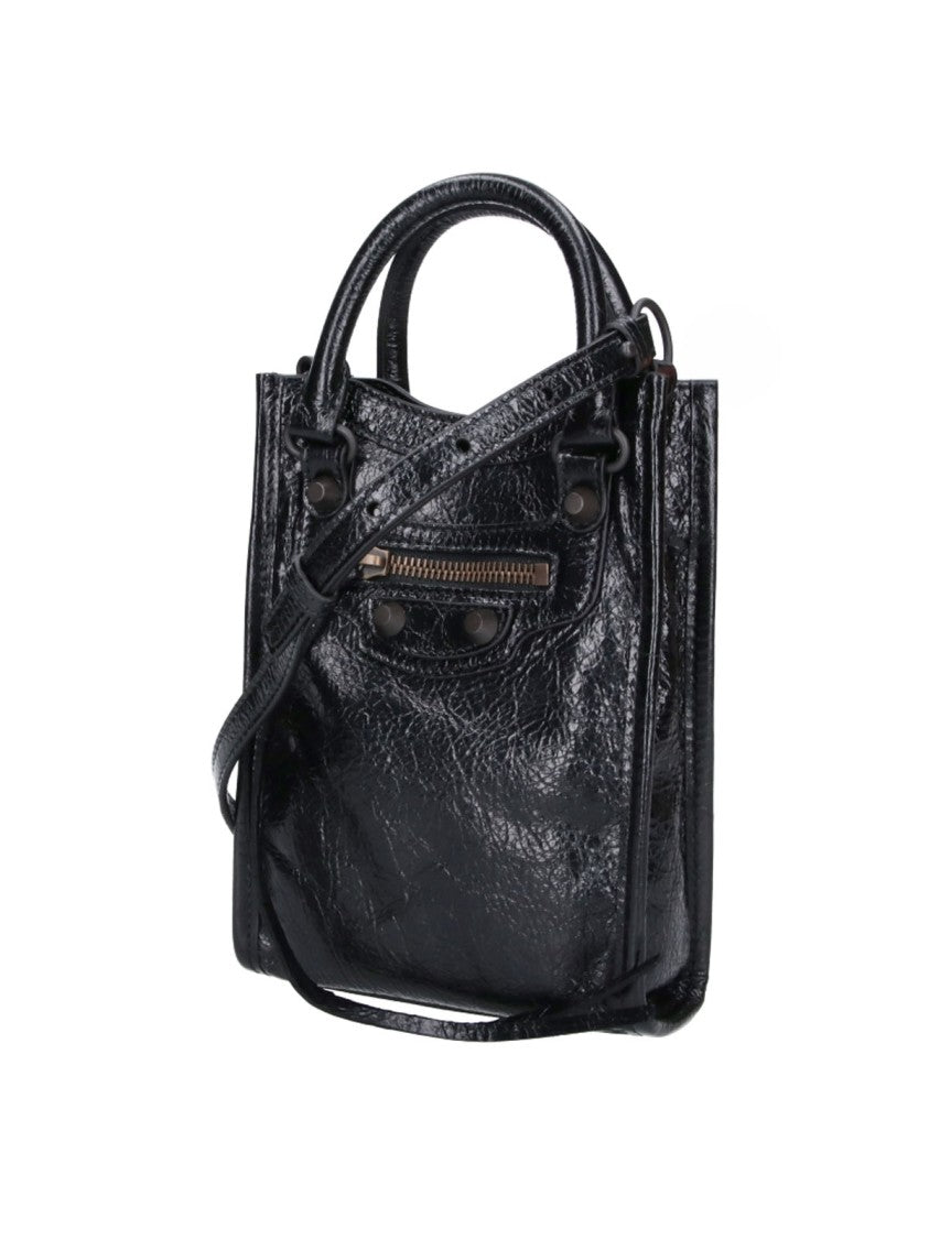 Balenciaga Black Le City Lambskin Leather Phone Tote Bag