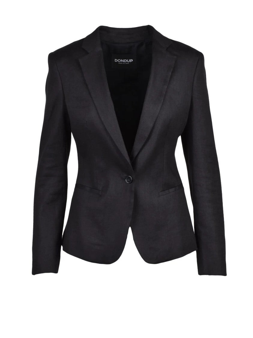 Dondup Black Rounded Linen Viscose Elastane Blazer Jacket