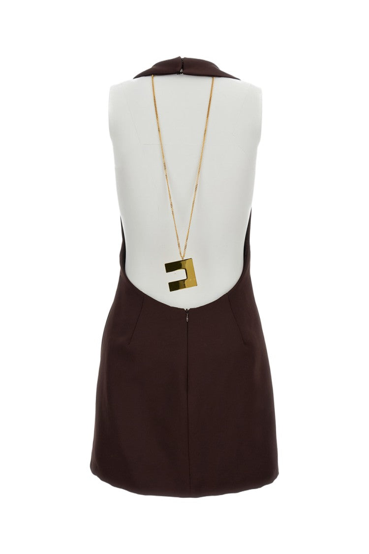 Elisabetta Franchi Brown Short Dress With A-Line Halter Neckline