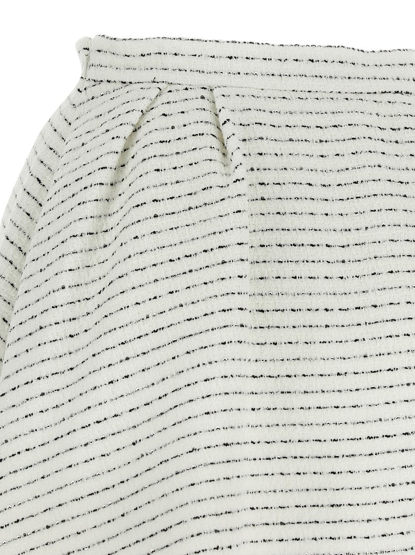 Alessandra Rich Tweed Mini Skirt With Micro Sequins And Pleated Waist