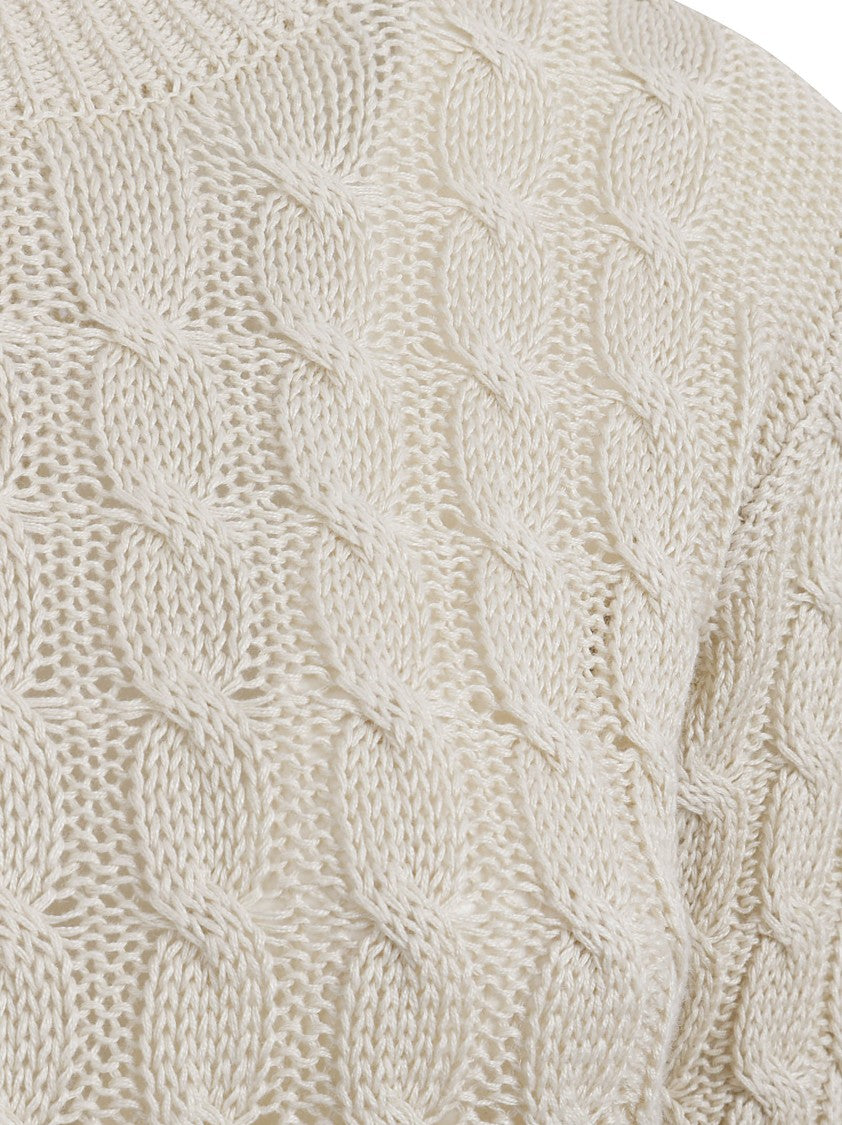 Max Mara Textured Pure Linen Sweater With Cable Knit Design