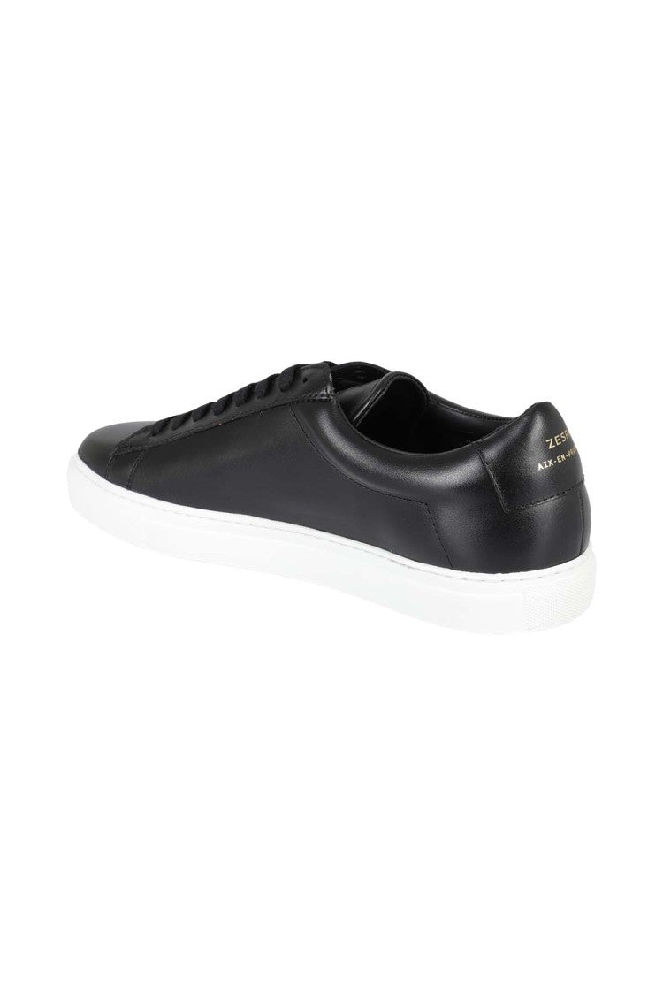 Zespa` Tennis-Inspired Black Nappa Leather Sneakers