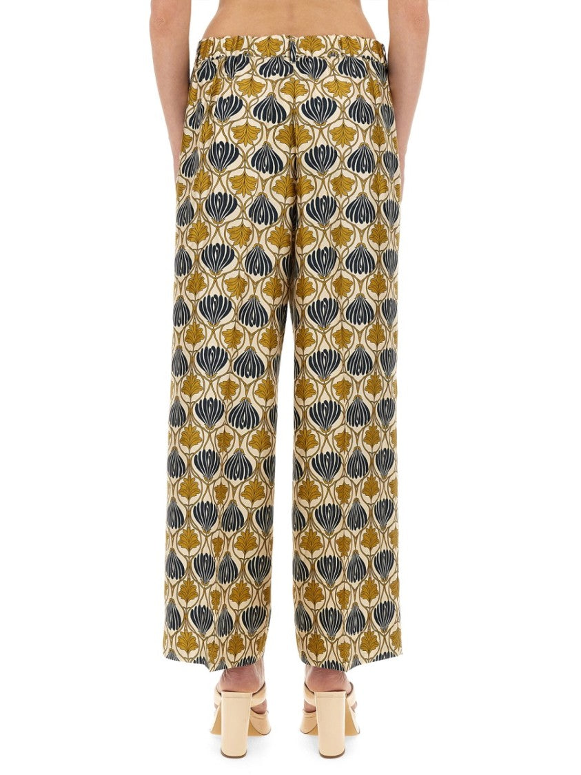 Max Mara Wide Straight-Leg Silk Pants With Abstract Floral Pattern