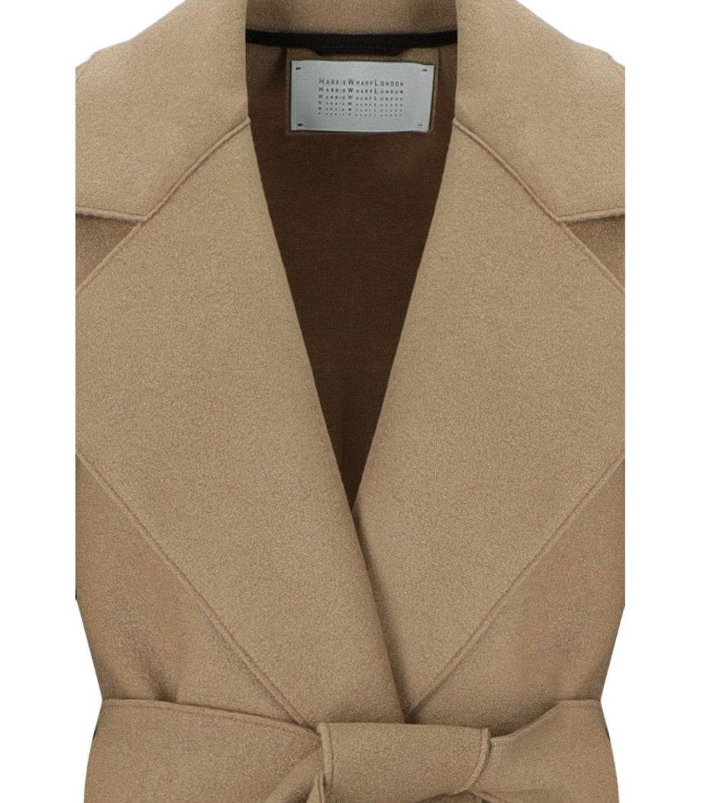 Harris Wharf London Camel Virgin Wool Coat With Belt And Wide Pockets