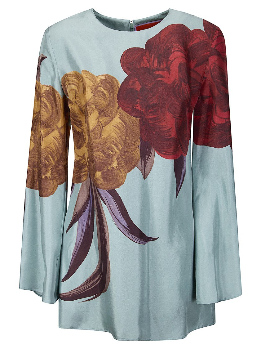 La Double J Maxi Floral Print Silk Mini Swing Dress