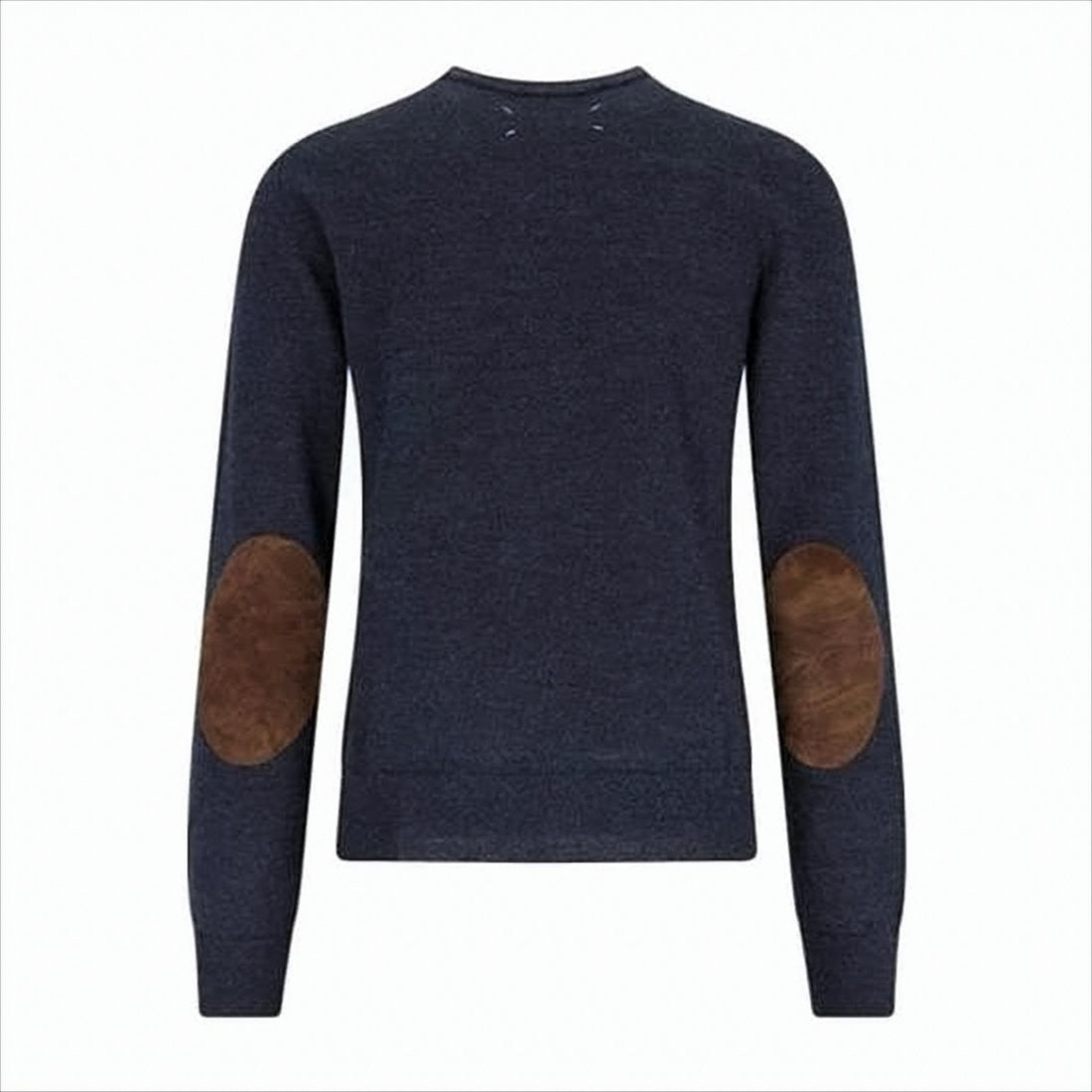 Maison Margiela Crew Neck Sweater With Vintage Suede Elbow Patches