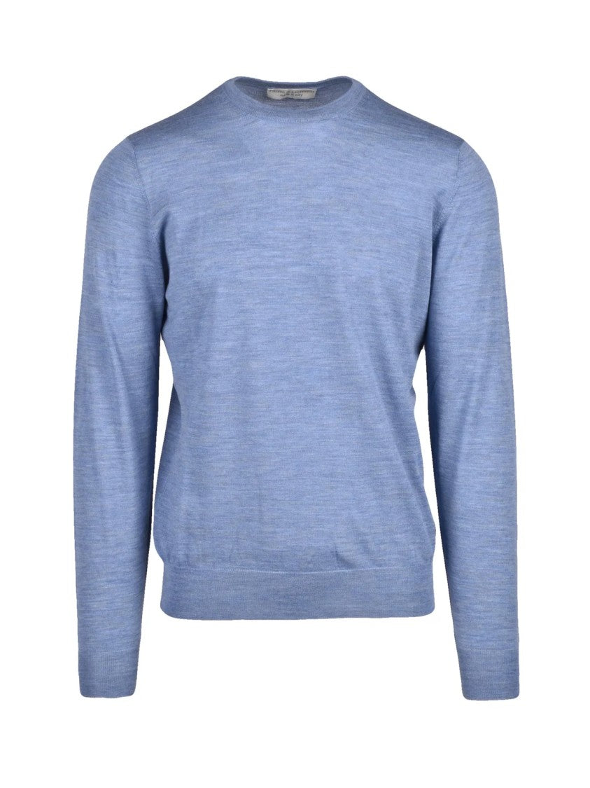 Filippo De Laurentiis Crew Neck Pullover In Heathered Light Blue Extrafine Merino Wool