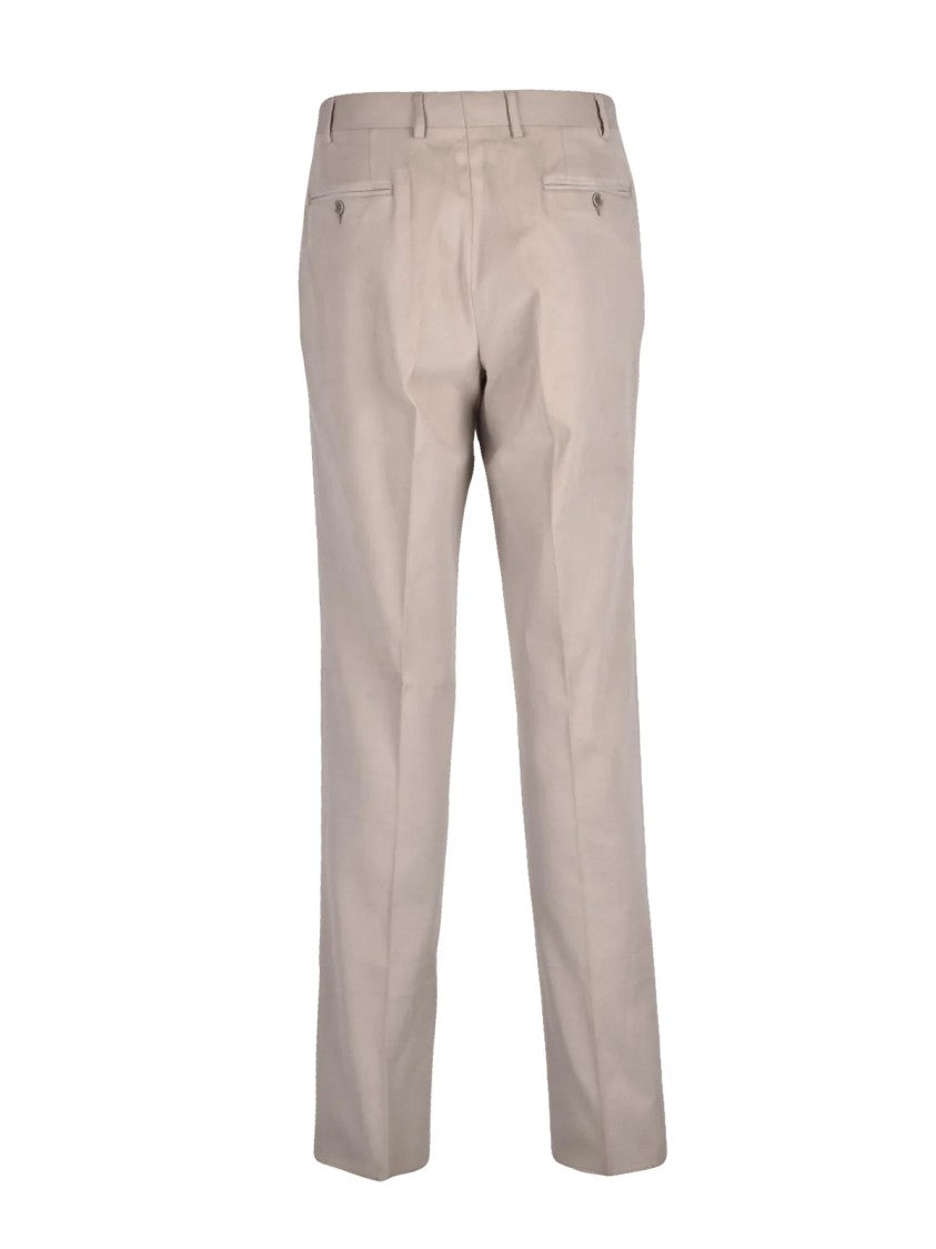 Canali Beige Stretch Cotton Zip Fustagno Formal Pants