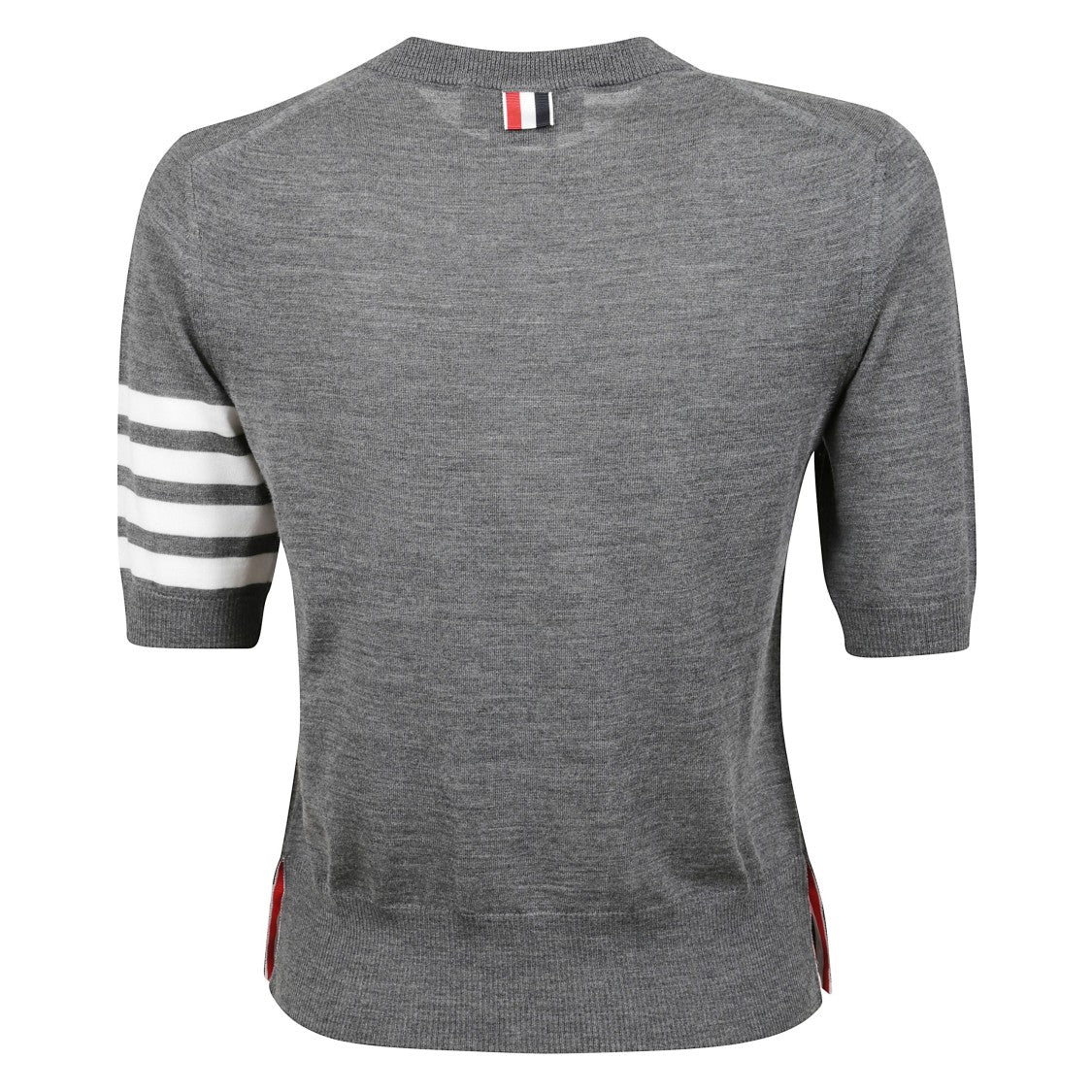 Thom Browne Short-Sleeve Crewneck Sweater With Four-Bar Detail