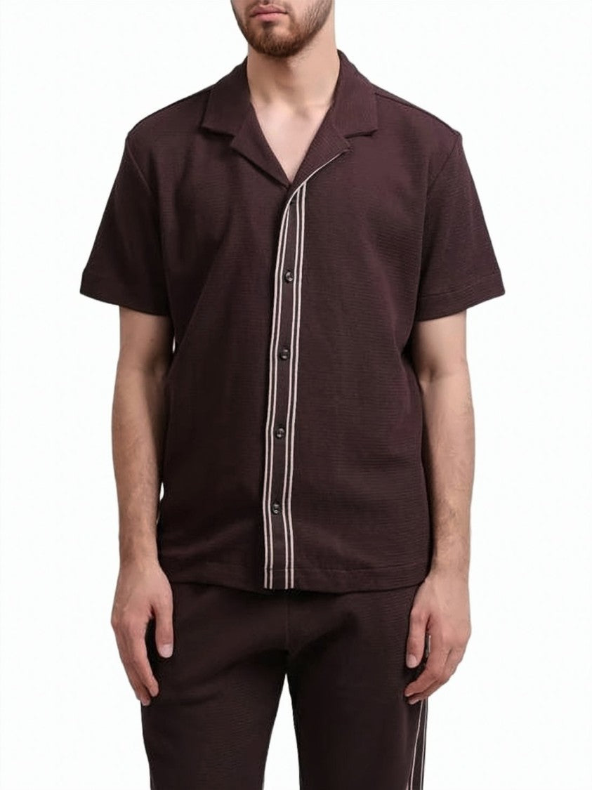 Hugo Boss Textured Burgundy Polo Shirt With Camp Collar And Button-Down Front