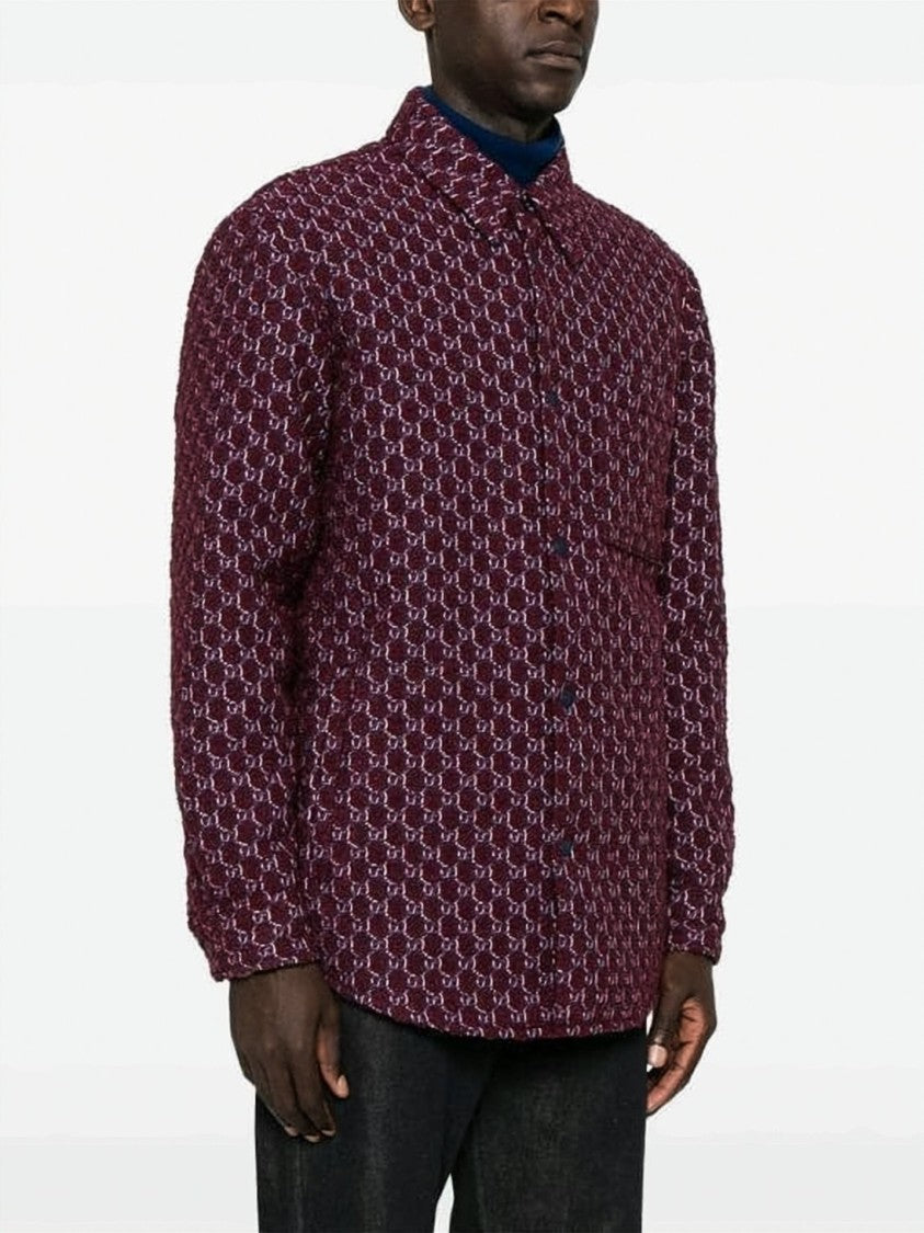 Gucci Burgundy Long Sleeve Shirt With Intricate Pattern